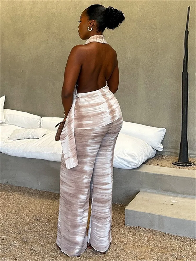 Wmstar Jumpsuit Women One Piece Outfit Halter Sleeveless High Waisted Straight Rompers Fashion Summer Bodysuit Dropshipping