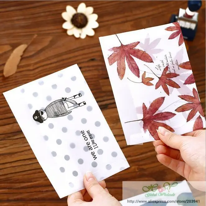 16*11cm Sulfuric Acid Paper Envelope Leaves Pattern Transparent Window Envelope window envelopes For Greeting Cards Cover 10pcs/lot