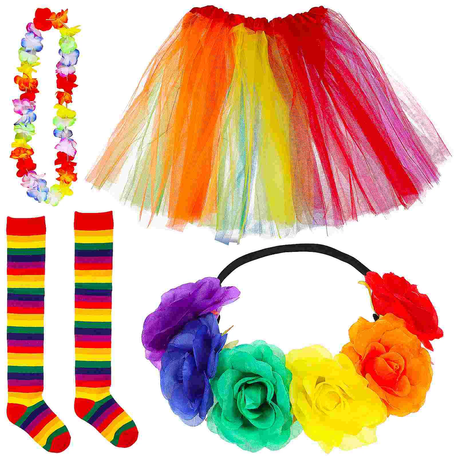 

Rainbow Stockings Mesh Skirt Halloween Costume Prom Party Set Tutu Pride Headbands Tiara Accessories for Women Dress Tulle Bulk