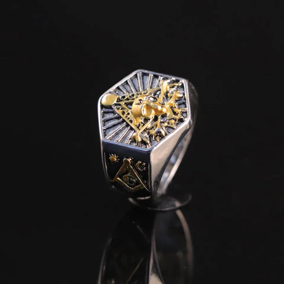 Freemason Symbol Stainless Steel Ring For Men - CZ Stone Masonic Hip Hop Punk Jewelry