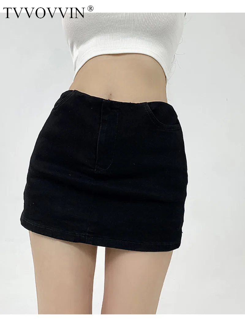 

TVVOVVIN American Retro Low Waist Jeans Skirt Women's 2023 Summer New Sexy Spicy Girl Fashion Wrap buttocks Half Skirt 0798