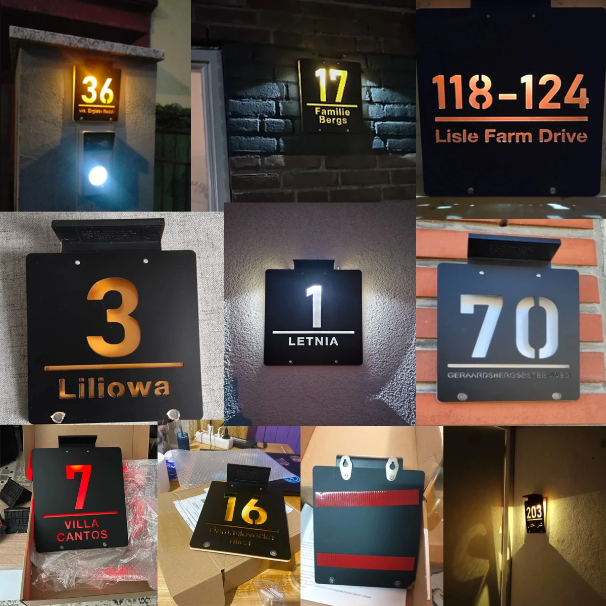 House Number Signs Personalized Solar Outdoor LED Illuminated Door Number Solar Lights 3D Cut Acrylic Plate