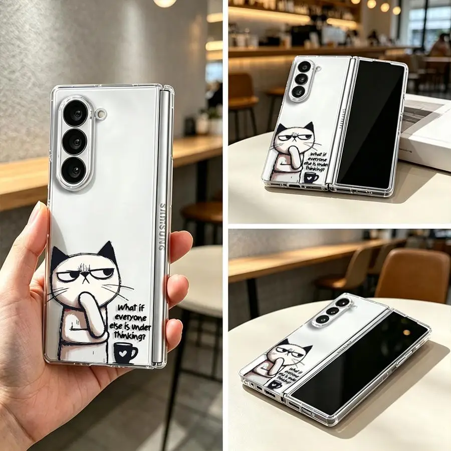 Coffee Cat Thinking Phone Cover - Elegant Case