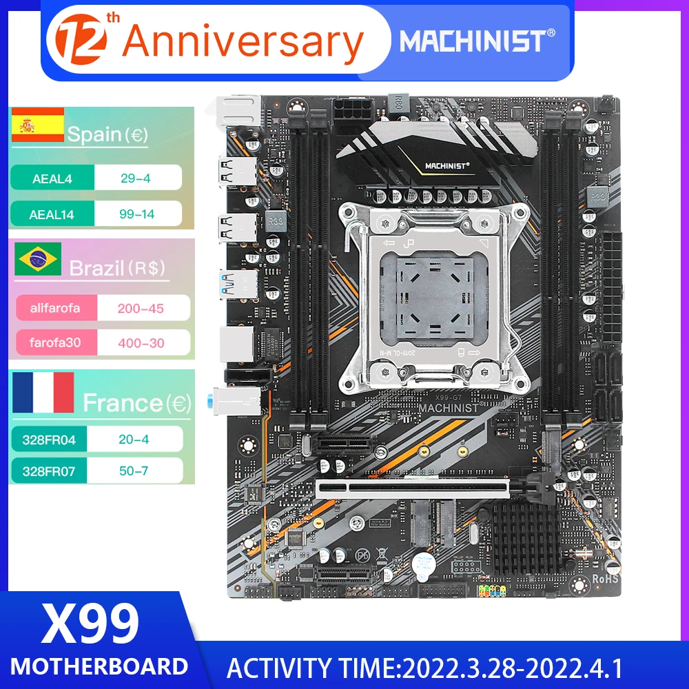 Материнская плата MACHINIST X99 LGA2011-3 поддержка Xeon E5 V3 V4 DDR3 RAM с двумя протоколами M.2 USB3.0