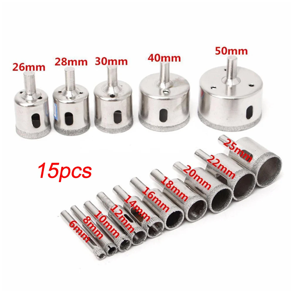 

15pcs Ceramic Diamond Cutter Tool Glass 6-50mm Durable Silver Tile