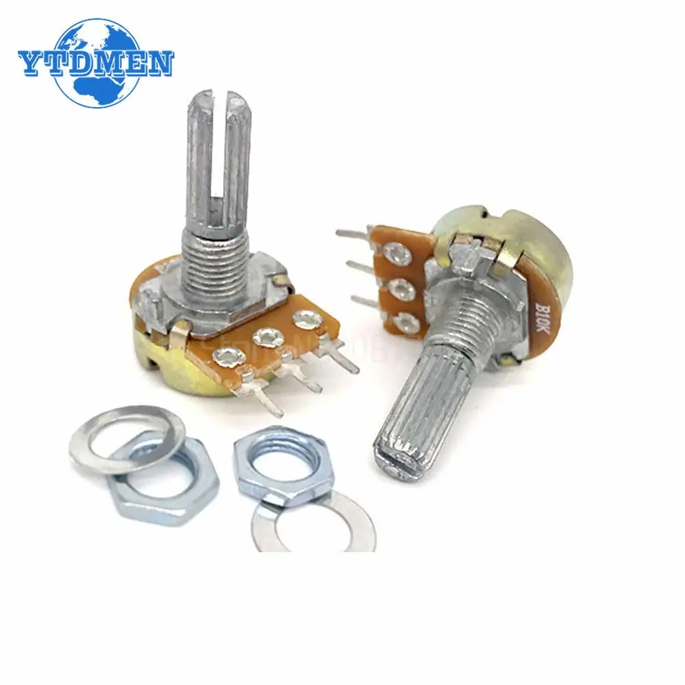 WH148 Potentiometers 20mm Shaft 3Pin Linear Taper Rotary Potentiometer 1K 2K 5K 10K 20K 50K 100K 500K 1M Ohm Variable Resistor adjustable resistor linear potentiometer rotary potentiometer trimmer potentiometer