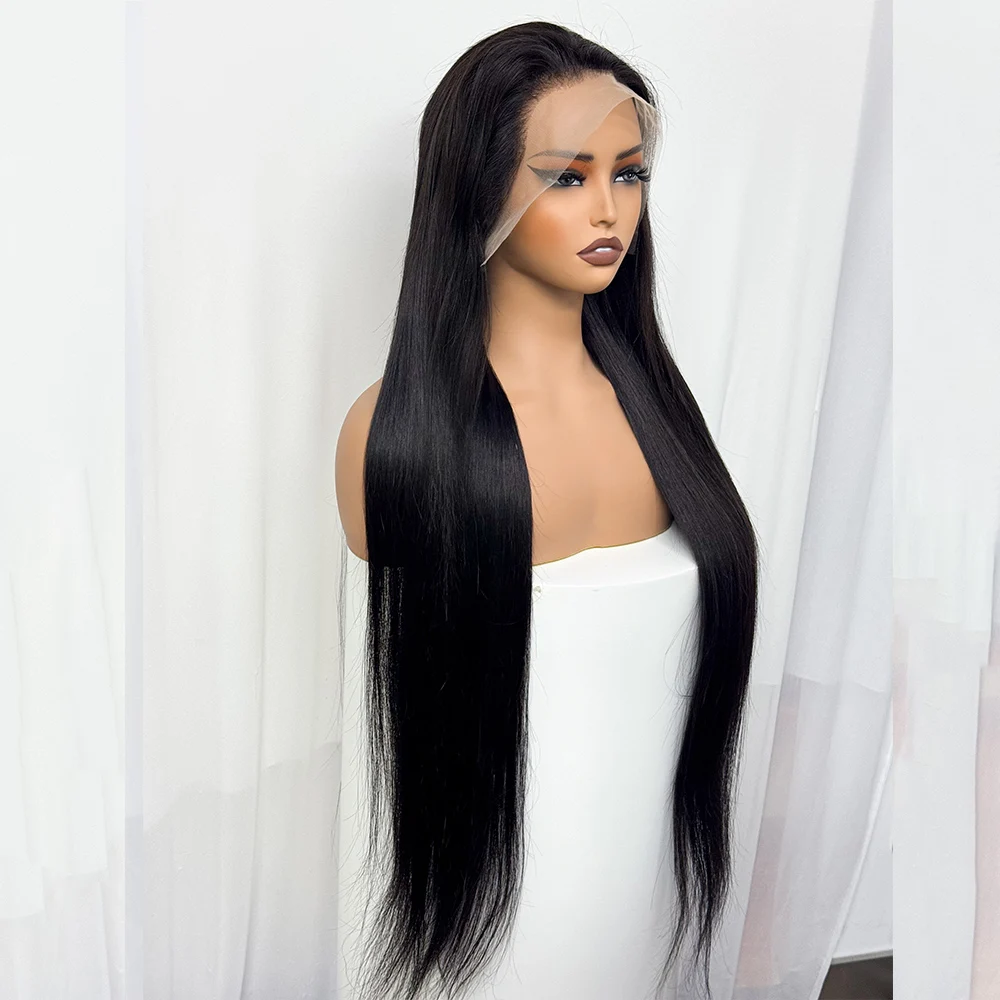 300% Density 40 Inches Straight Human Hair Wigs 13x4 Transparent Lace Frontal Brazilian Straight Hair Wig for Black Women
