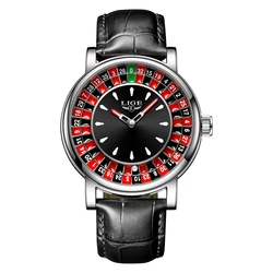 LIGE Elegant Brown Leather Men's Watch with Rotating Dial and Luminous Display (Silver)