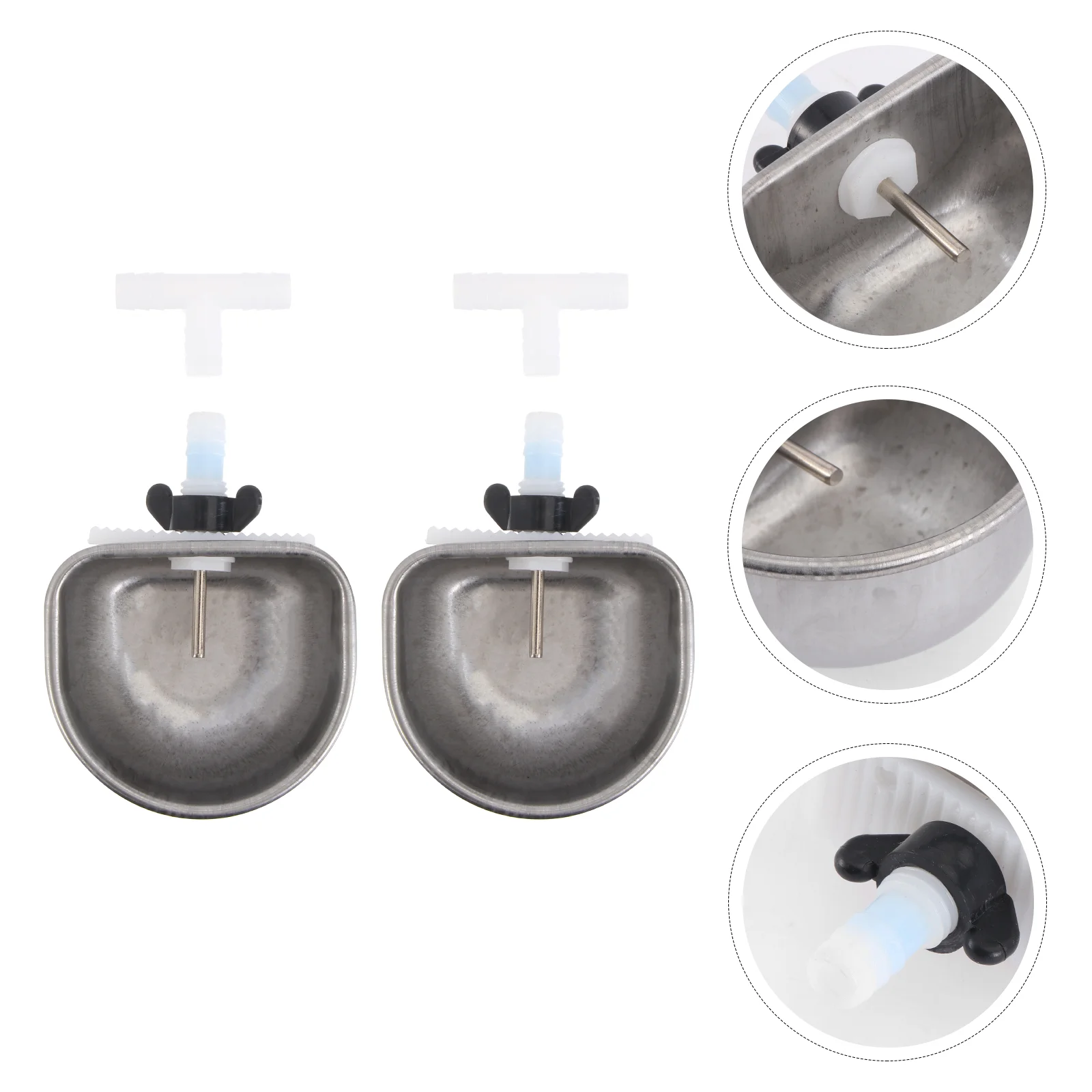 2 Sets Stainless Steel Pet Water Feeders Rabbit Drinker Water Bowls Cage Accessories Poultry Supplies Feeding Equipment Drinkers
