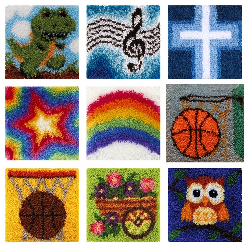Cartoon Knooppakket Smyrna Latch Hook Kits Button Rainbow High Quality Cushion Needlework Mats Klink Haak Kussen Bloem Gifts
