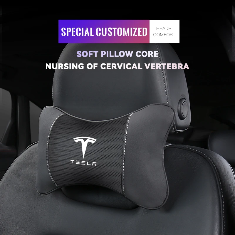 1Pcs Car Seat Headrest Auto Logo Neck Pillow For Tesla Model 3 Model S
