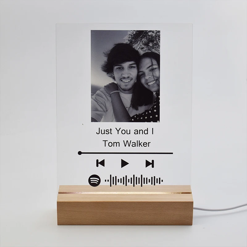 Placa personalizada de Spotify, cubierta de álbum de canción acrílica  personalizada con tu canción favorita, foto, texto, base, luces LED  opcionales