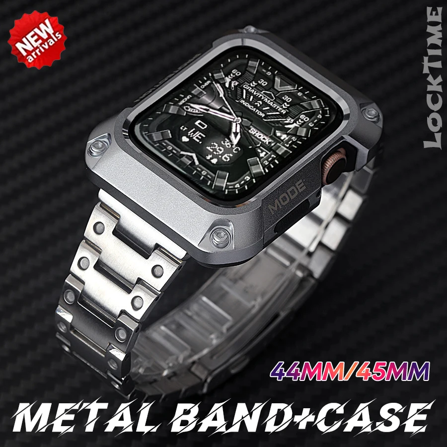 Stainless Steel Case+Stainless Steel Watch Band For Apple Watch 9 8 7 6 5 4 SE TPU Case For iWatch 44mm 45mm  Watch Strap