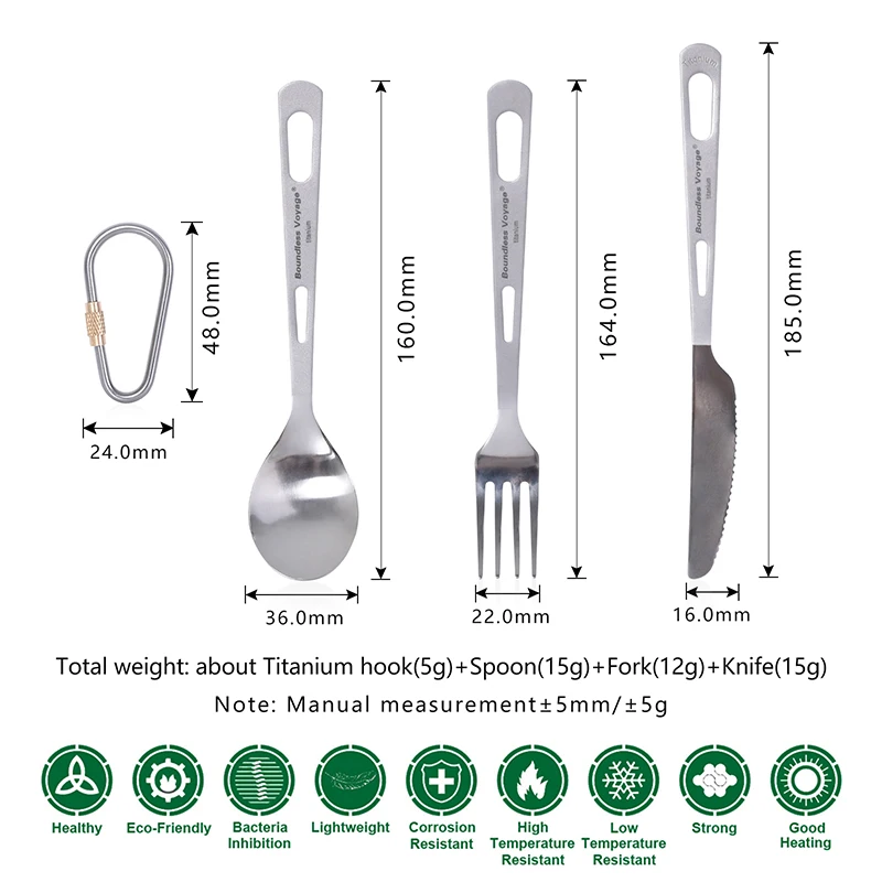 Description Picture 3 of itemBoundless Voyage Cooking Set Titanium Knife Fork Spoon Portable Outdoor Camping Tableware Titanium Spoon Fork Knife 3pcs/Set