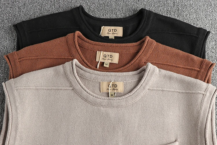 Description Picture 3 of itemAmerica Style Simple Pocket Men's Waistcoat Fall Winter Retro Versatile Casual Sleeveless Knitted Sweater Solid Color Basic Tops