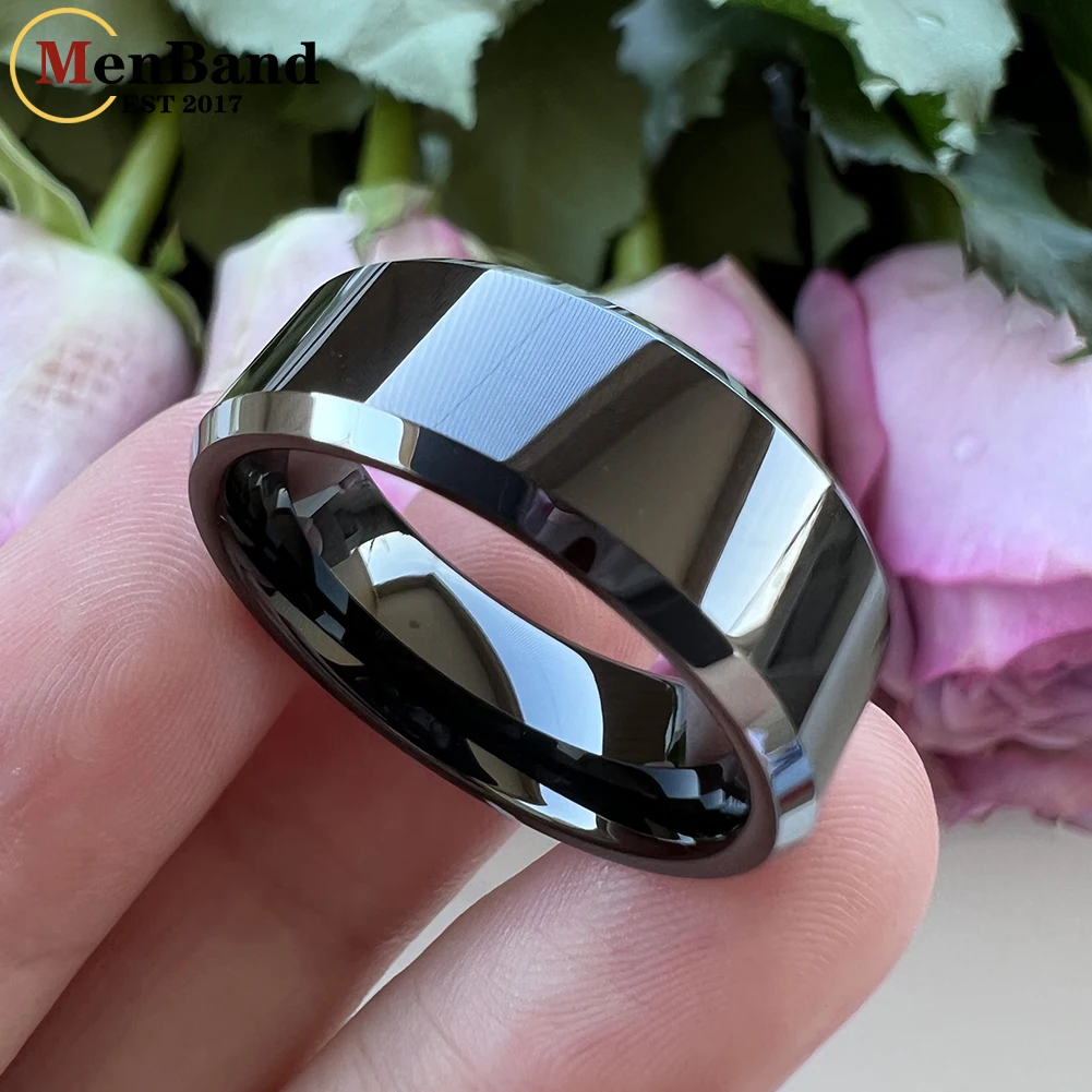 MenBand Men's 6mm 8mm Black Tungsten Carbide Ring Diagonal Polishing Pure Comfortable For Marriage And Engagement Ring