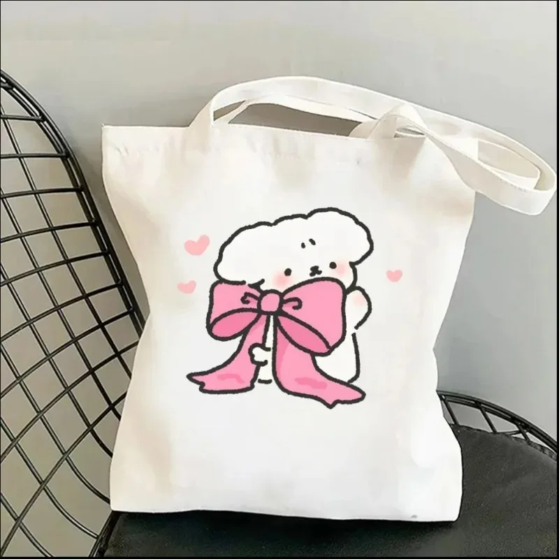 Cute Line Animals Printed Shopping Bag Graphic Shoulder Bags Female Large Capacity Handbags Students Girls Printed Casual Totes 2