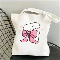 Cute Line Animals Printed Shopping Bag Graphic Shoulder Bags Female Large Capacity Handbags Students Girls Printed Casual Totes 2
