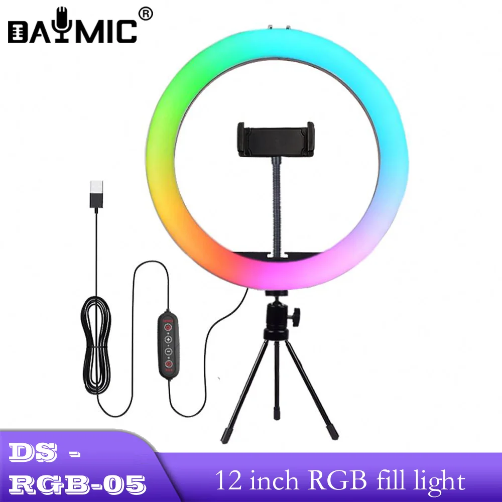 

Factory 12 Inch Beauty Makeup Video RGB Led Selfie Lamp Desktop Fill Ring Light And Tripod Stand For Smartphone Broadcasting
