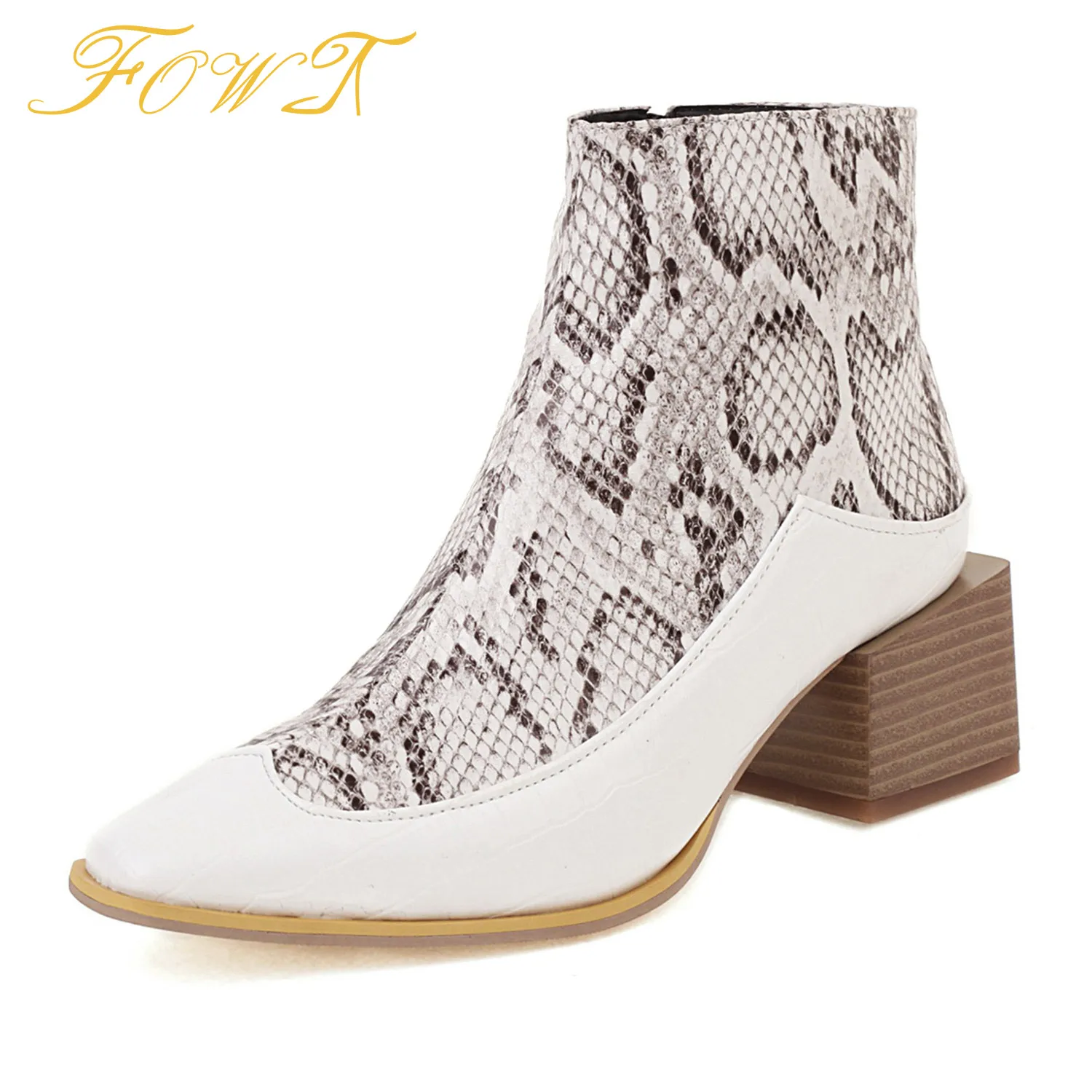 

Snakeskin Ankle Boots Mid-Block Heels Women'S Pointed-Toe Boots Chelsea Booties Large Size 45 46 Fashion Women'S Shoes