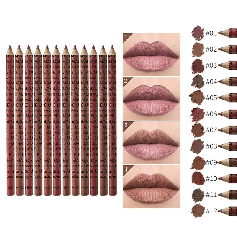 NEW 12Pcs/Set Pencil Lipstick Set Pen Matte Lip Liner Long Lasting Makeup Pens Easy To Wear 2
