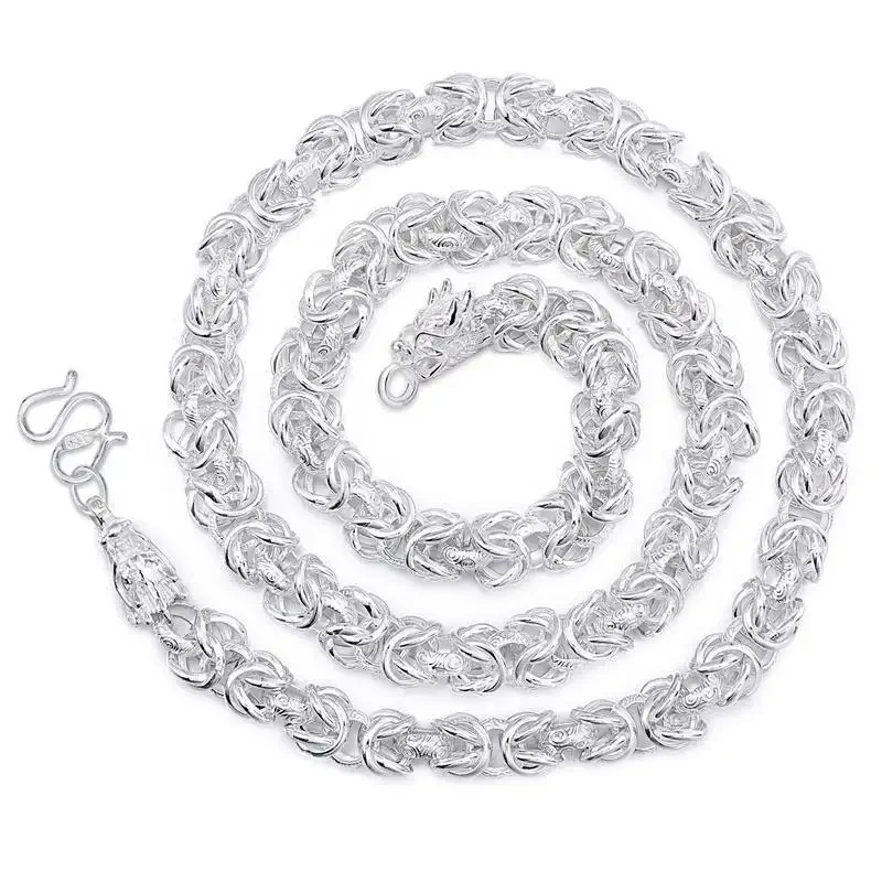 Fashion kpop solid Sterling Silver necklace for men pretty 8MM round faucet dragon 60cm Versatile jewelry wedding gifts