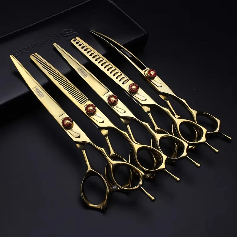 7" Dog Grooming Scissors, Pet Shop Cat Hair Curved Shears, Poodle Hair Cutting Tools, Pet Beauty Scissors Set, Thinning Shears