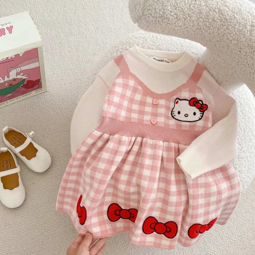 

Sanrio Girls Knitted Dresses Autumn Winter Children Woolen Dress Sweaters for Baby Winter Clothing Kids Party Costume Christmas