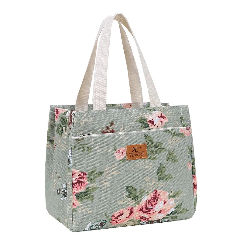 Description Picture 2 of itemFashion Floral Print Lunch Bag Insulated Large Capacity Bento Bag Thermal Cooler Handbag For School Work Travel Picnic Bag New