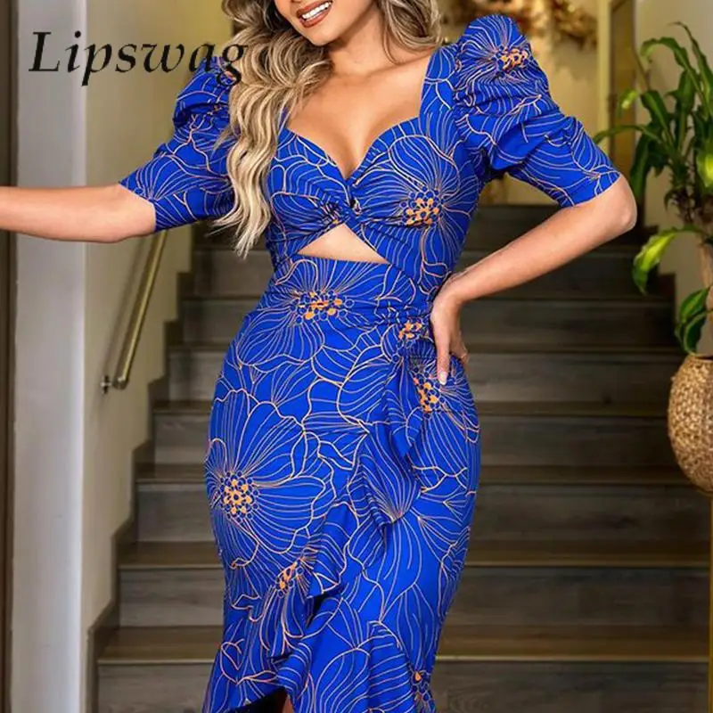 

Женское облегающее платье с открытыми плечами, привлекательное облегающее платье с V-образным вырезом и оборками, офисное платье с винтажным принтом