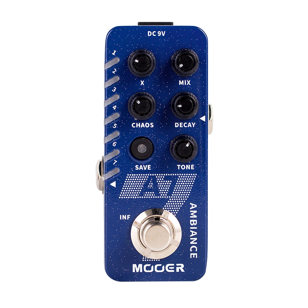 

MOOER A7 Ambiance Reverb Guitar Effect Pedal Buffer Bypass or True Bypass Built-in 7 Reverb Effects Infinite Trail Function