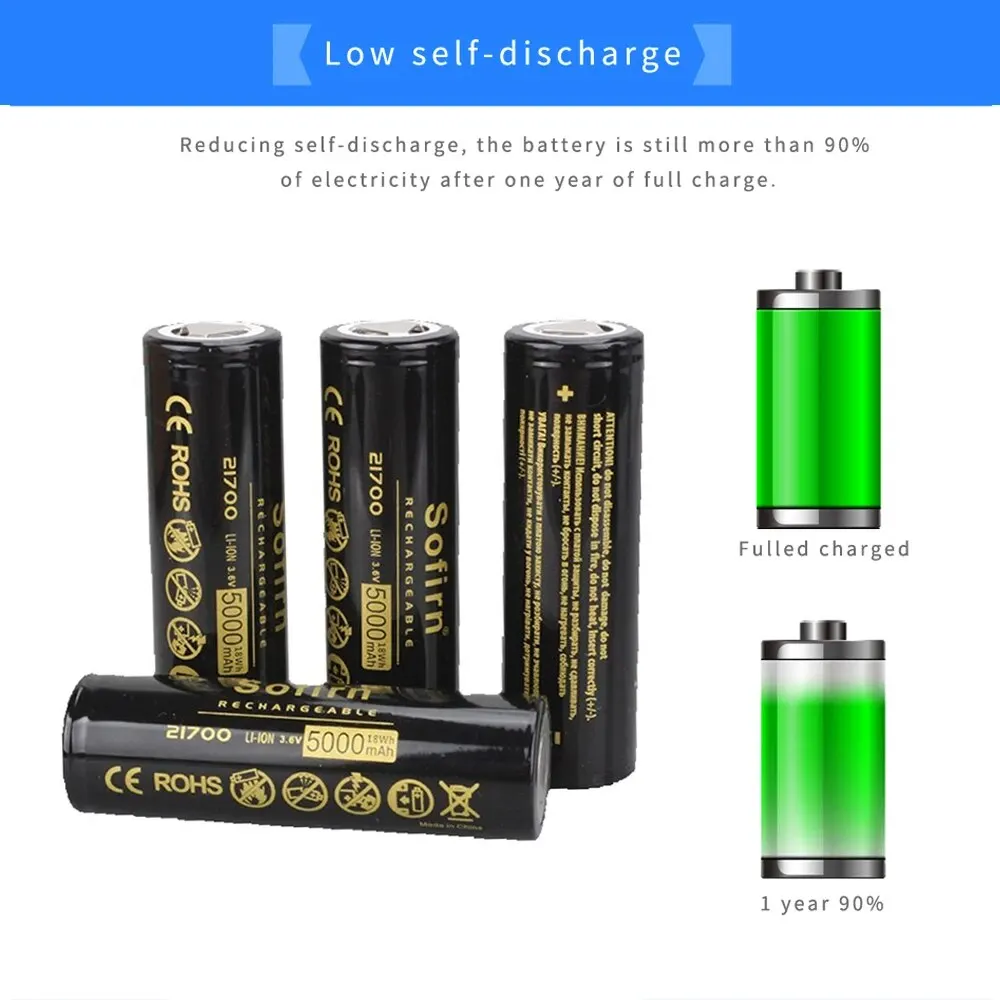 Sofirn ÷  21700, 5000mAh, 3.7V, 48A, 10C  HD , Ƭ  뷮