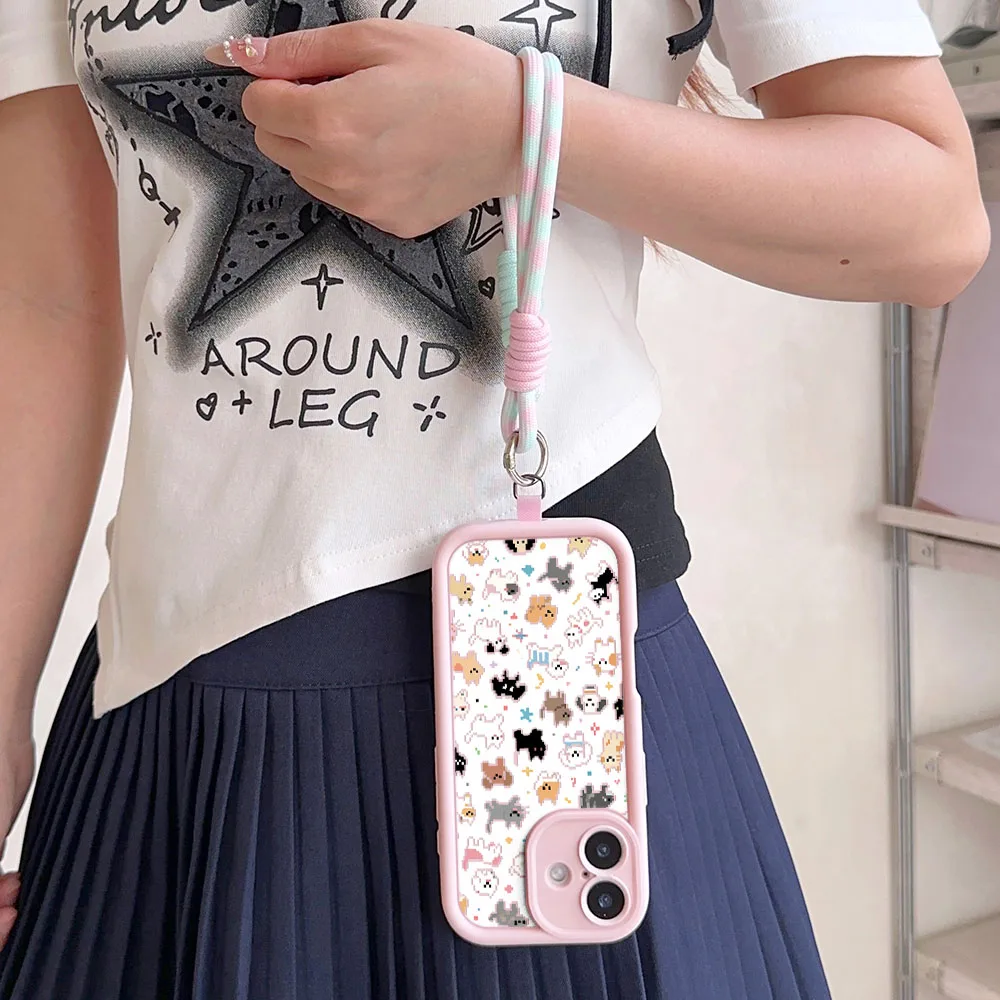 Cartoon Dog TPU Phone Case with Lanyard and Wrist Chain