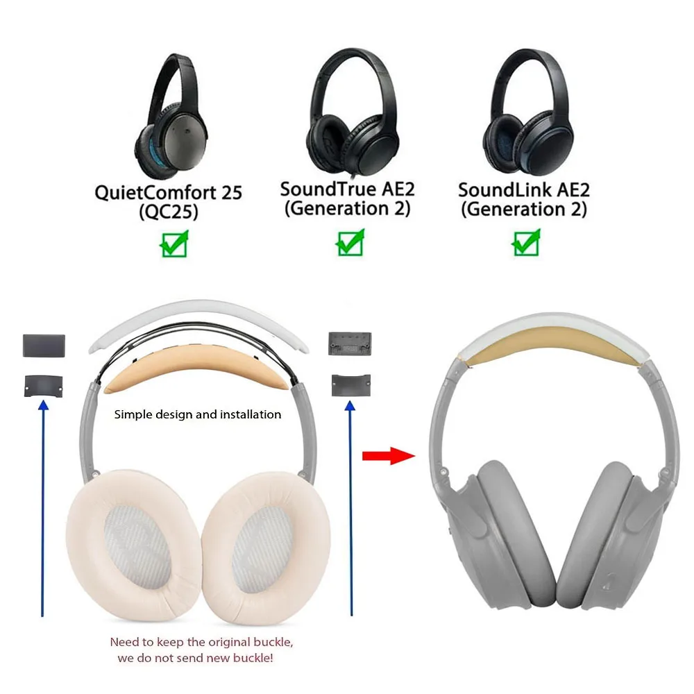 Removeable Headband For Bose QuietComfort QC25 SoundLink AE2/SoundTrue AE2 Headphones Replacement New Design Headand Cushion