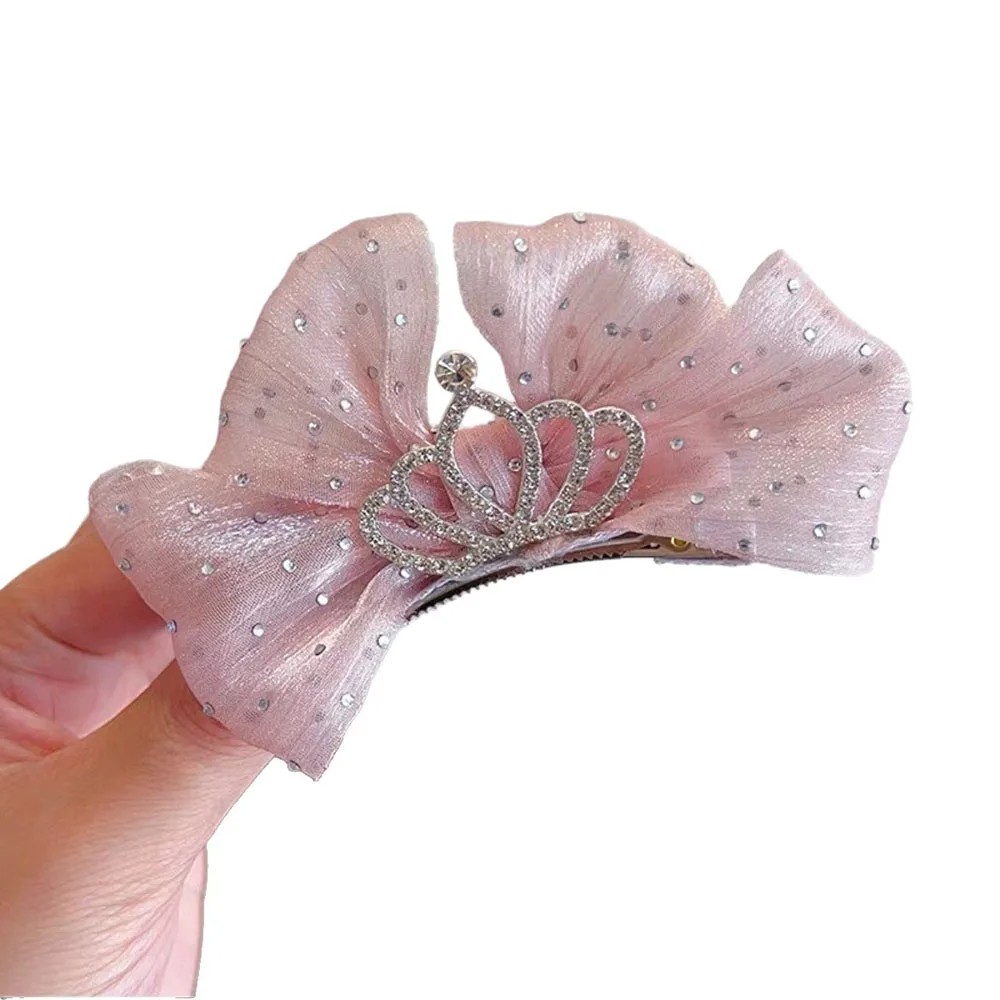 달콤한 소녀 헤어 클립 Organza 활 머리핀 어린이 헤어핀 지르콘 크라운 머리 장식 어린이 공주  헤어 액세서리