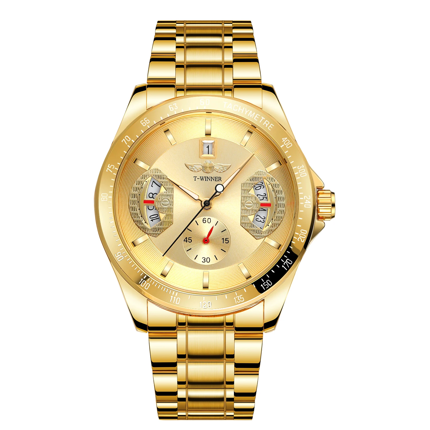 WINNER Sports Gold Automatic Watch for Men Date Display