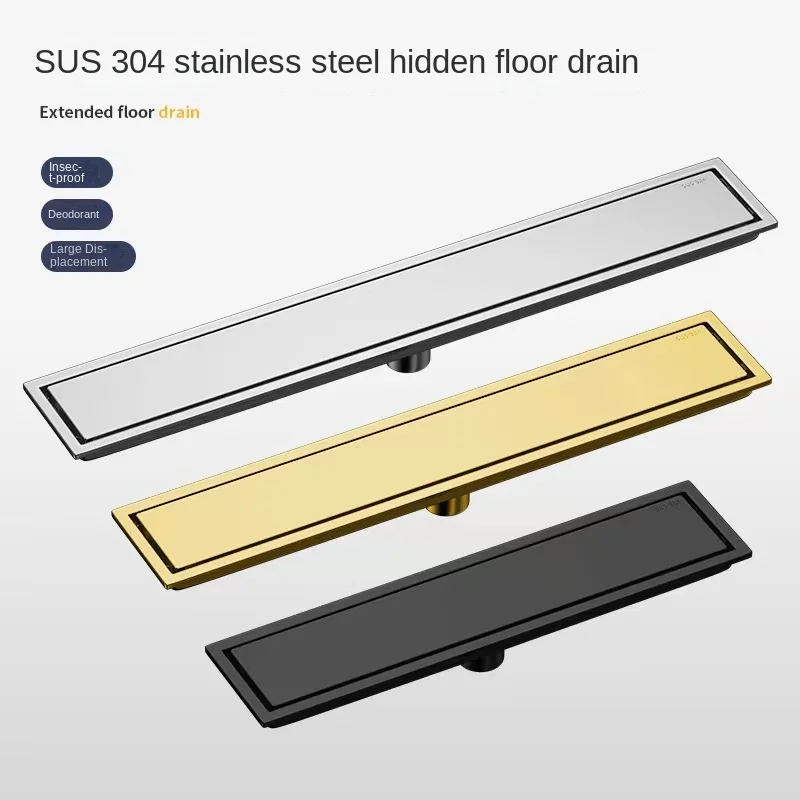 Invisible Tile Floor Drain Brshed Gold Black 304 Stainless Steel Lavatory Bathroom Shower Long Linear Drainage Side Floor Drains