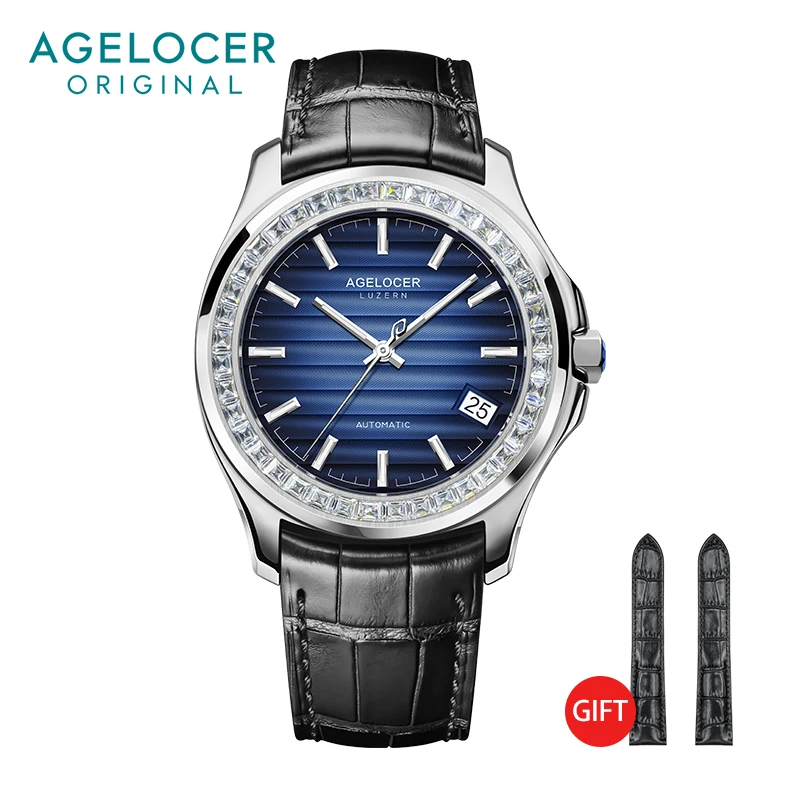 Agelocer Orologio Uomo Meccanico Automatico - Quadrante Inclinato, Ultra Sottile 11mm, Cinturino Pelle E Maglia Milano, 40mm