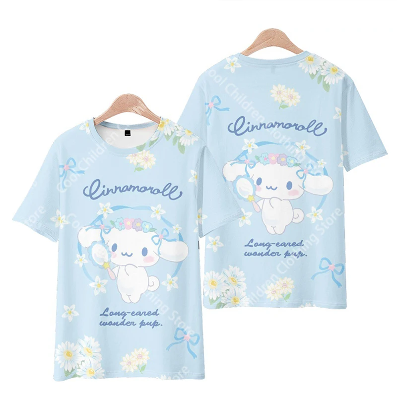 Summer Kawaii Cinnamoroll T-shirt Boy Girl 2024 Children's Cartoon 3D Anime Pattern Children's Girls Boys Fashion Short Sleeves 2