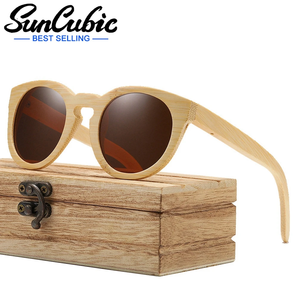 

Солнцезащитные очки SunCubic JS6403 для мужчин и женщин, поляризационные, из натурального бамбука, брендовые дизайнерские классические, в винтажном стиле, с защитой UV400