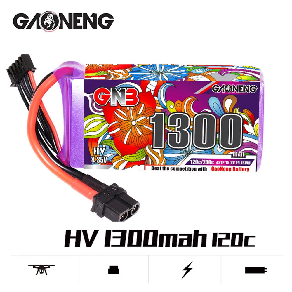 

GAONENG GNB 1300mAh 6S 22.8V 120C Light Weight High Power Long Fly Time LiHV Lipo Battery With XT60 Plug For FPV Racing Drone