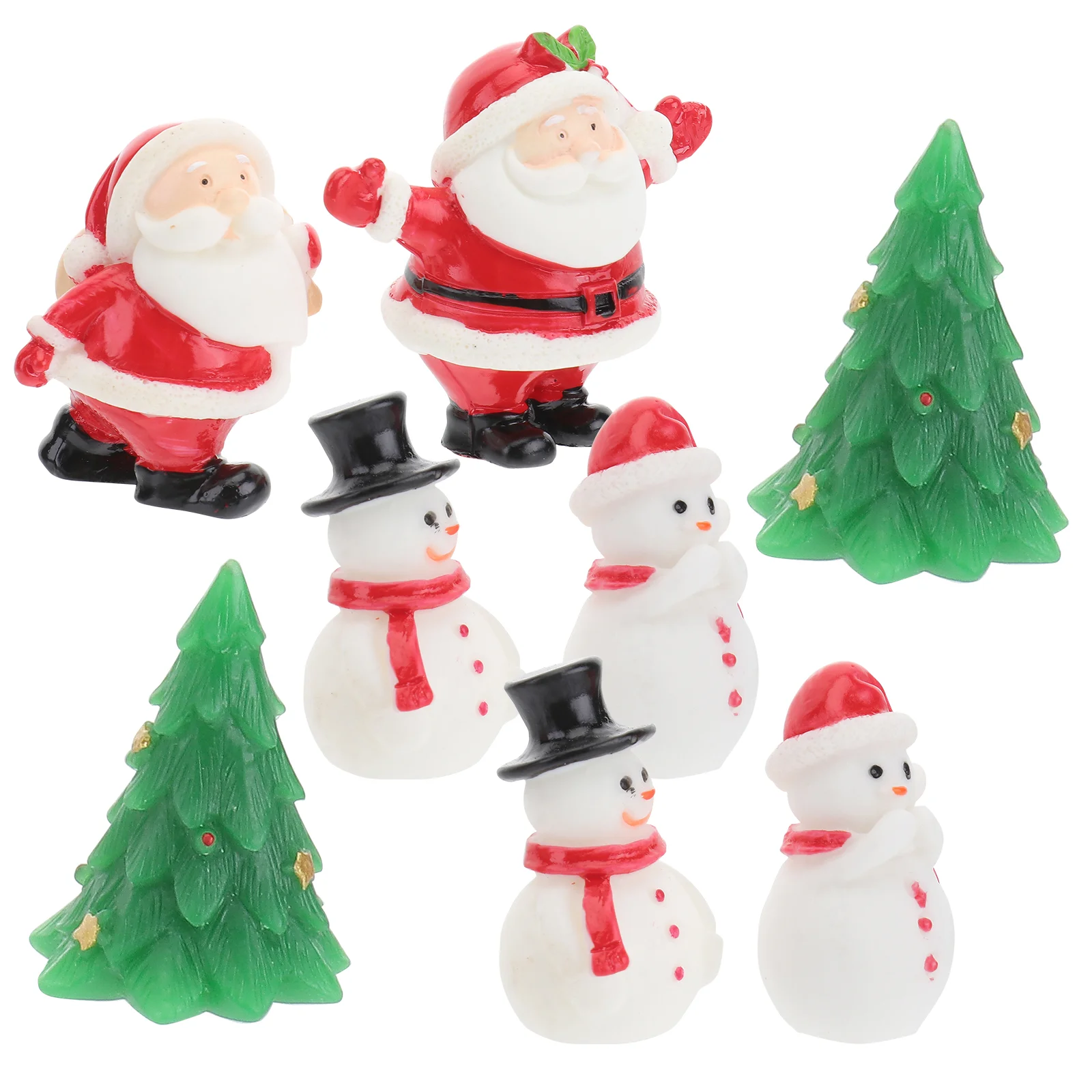 

8pcs Miniature Christmas Figurines Resin Christmas Decoration Santas Snowman Reindeer Xmas Tree Ornaments DIY Accessories (