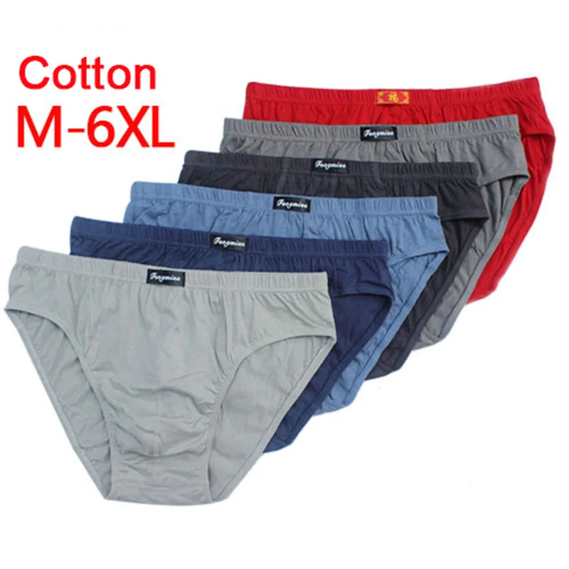 Men Underwear 100% Cotton Briefs Plus Size 5XL/6XL Breathable Solid Sexy Comfortable Shorts