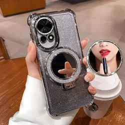 Glamorous Bling Glitter Silicone Phone Case with Luxury Mirror Holder and Ultra-thin Stand Cover for Nova11 (Silver)