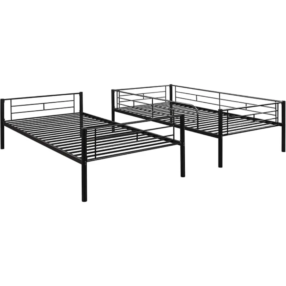 Twin Over Twin Metal Bunk Bed Trundle Frame with 2 Side Ladders Convertible Bunkbed Safety Guard Rails,No Box Spring Needed 4