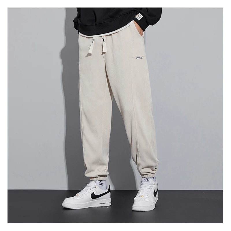 Spring Autumn Joggers Corduroy Pants for Men Clothes Black Grey Loose Drawstring Casual Harem Pants Male Trousers Streetwear