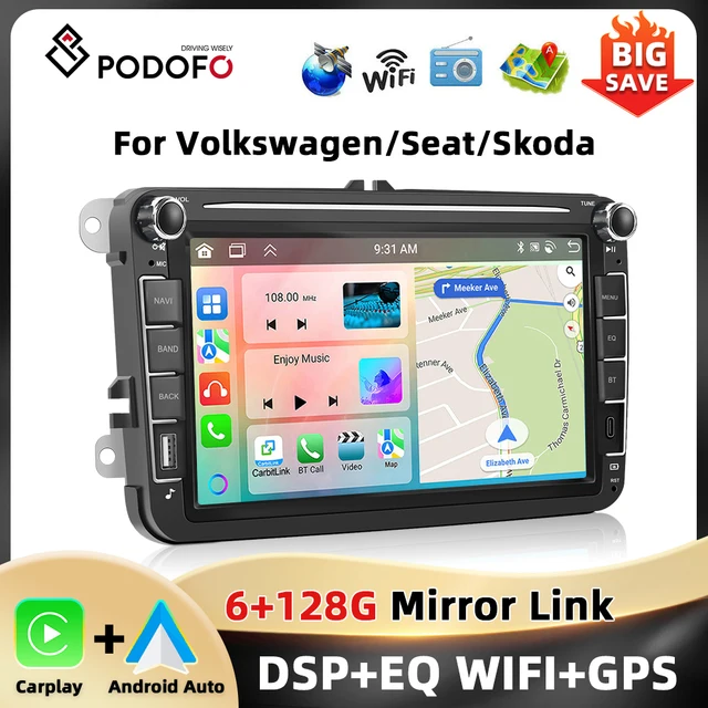 Podofo 6 + 128G 8 ''autoradio pour VW/PASSAT/TOURAN/GOLF/BEETLE lecteur multimédia Carplay Android Auto BT GPS WIFI RDS autoradio 1