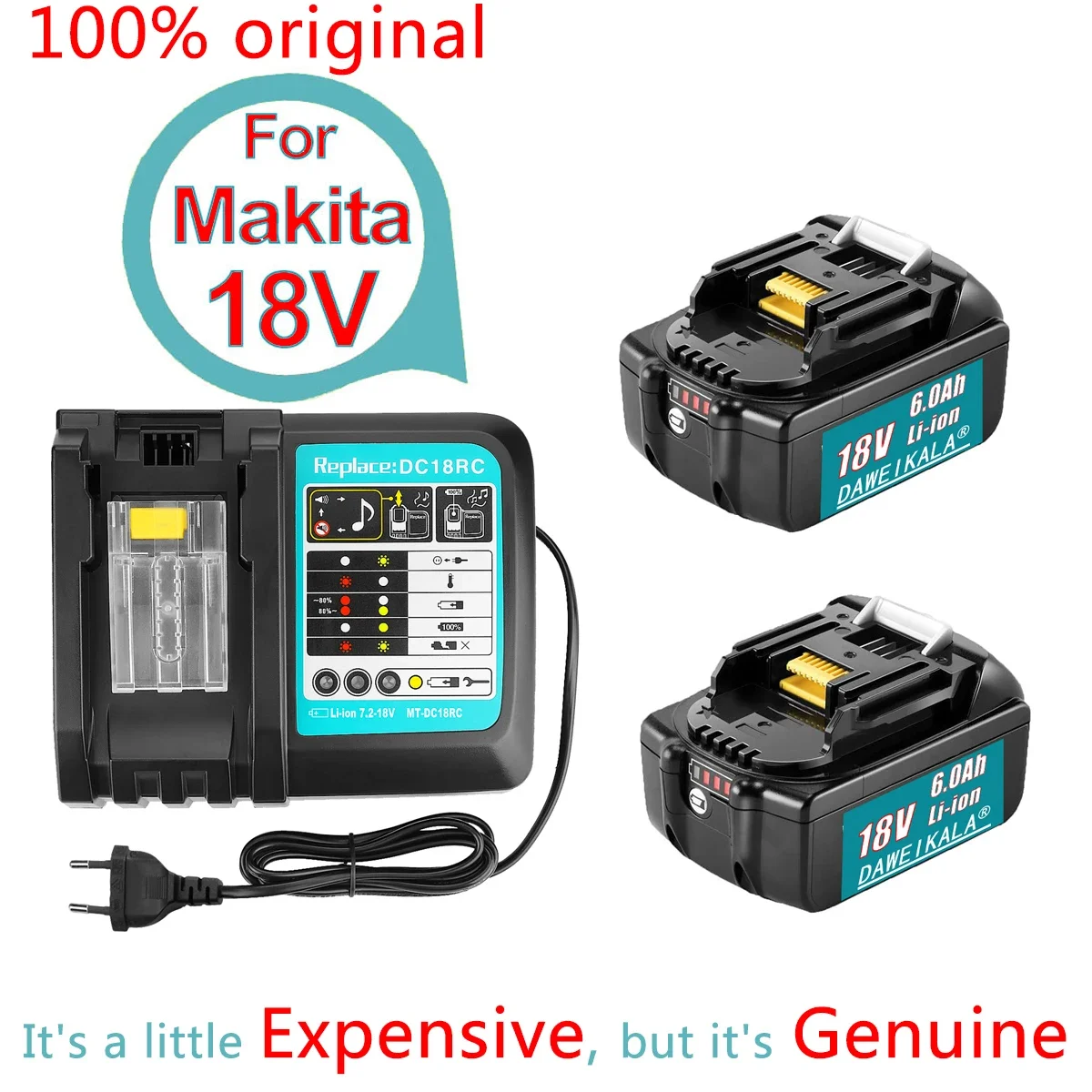 

100% original Makita 18V 6.0Ah rechargeable power tool battery with LED charger replacement LXT BL1860B BL1860 BL1850