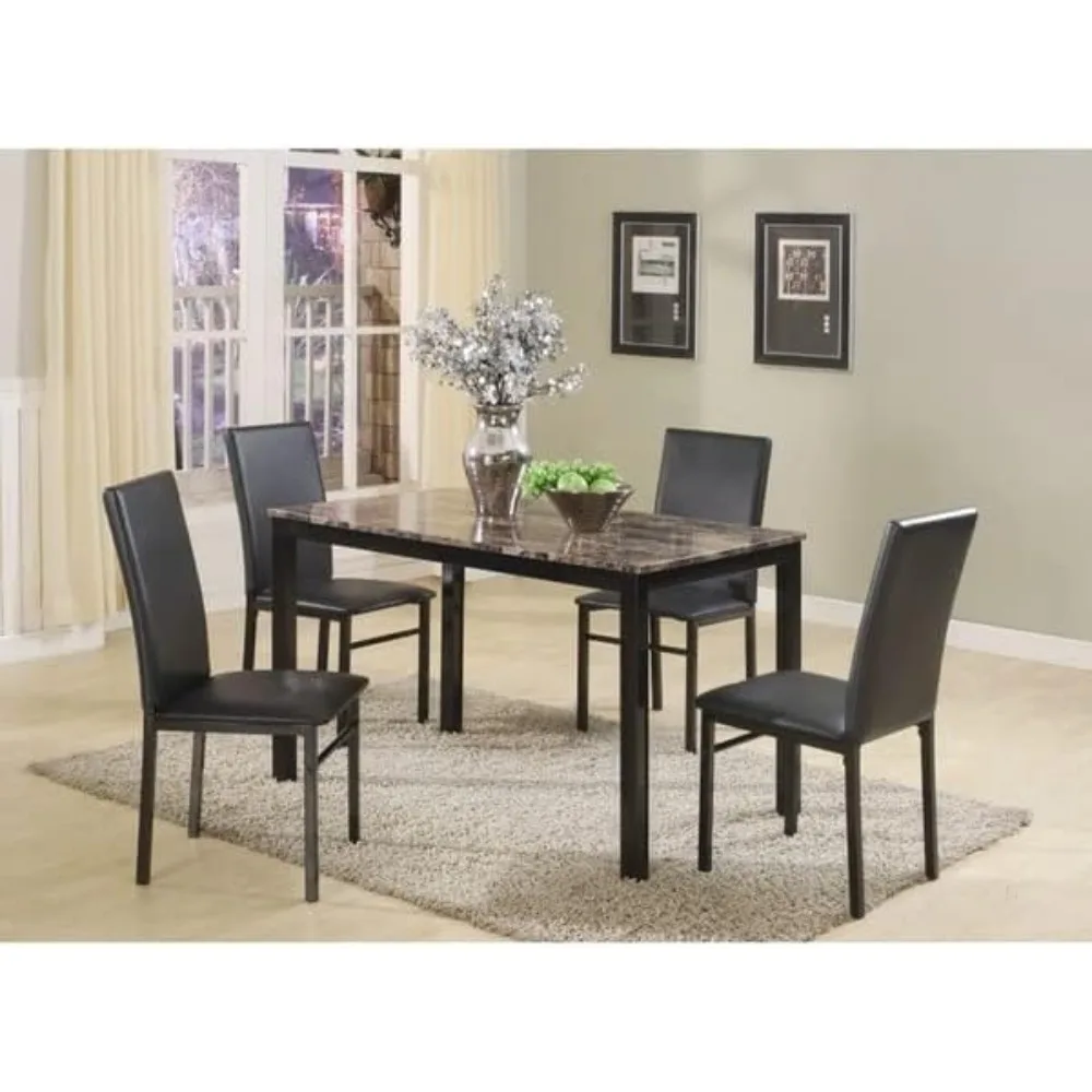 

Набор столов для столовой из 5 предметов, металлический столовый сервиз с ламинированным верхом из искусственного мрамора, черное кресло, мебель для спальни
