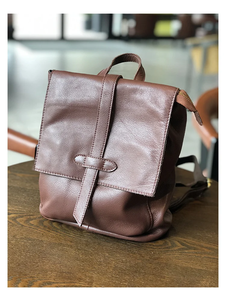 Natural Real Cowhide Women Backpack Vintage Genuine Leather Simple Small Bagpack Travel Soft Mini Cute Bookbags For Girls